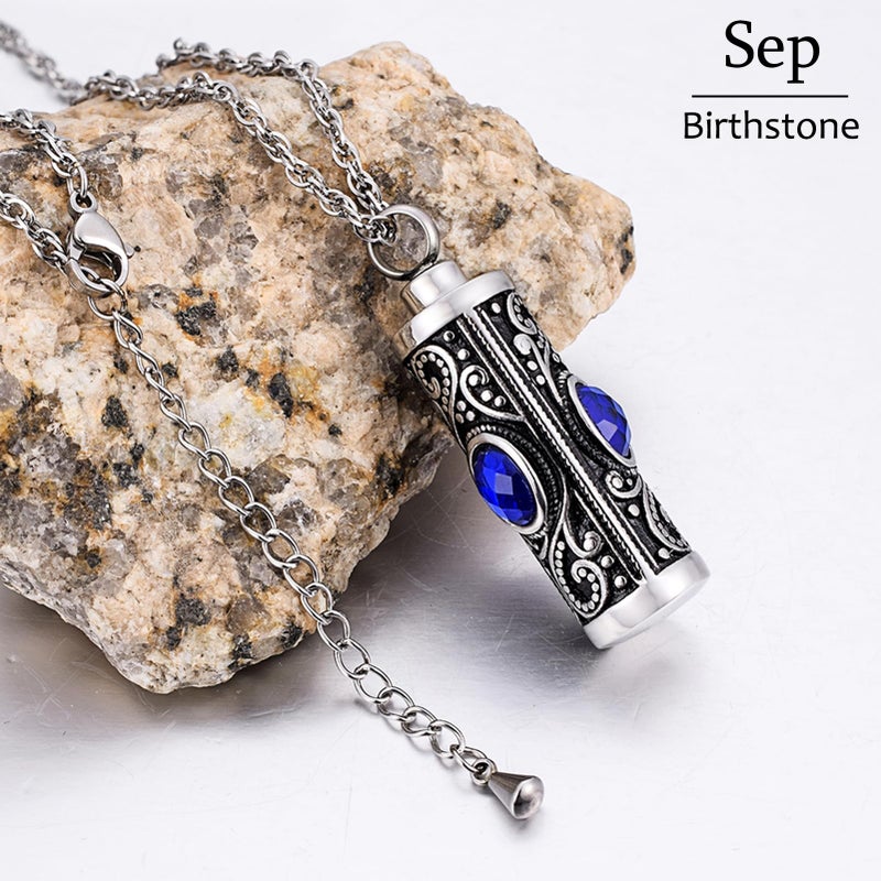 XIUDA Crystal Cremation Urn Necklace for Ashes Keepsake Cremation Jewelry for Human Ashes Stainless Steel Memorial Pendant with Flower (Blue) - Image 3